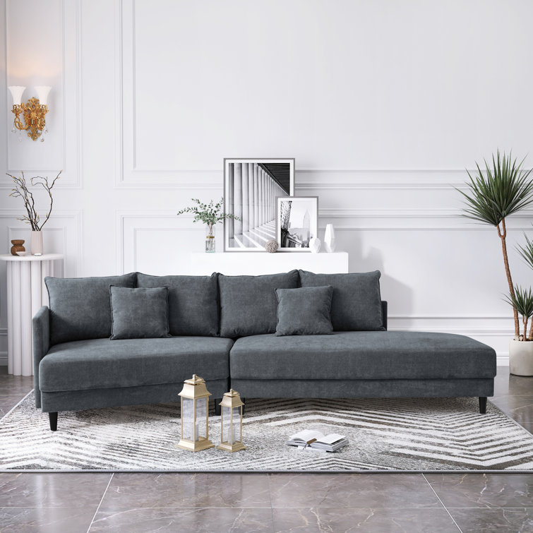 Ebern Designs Daizjah 122''Wide One Arm Sectional Sofa Curved Couch with 2 Pillows Wayfair